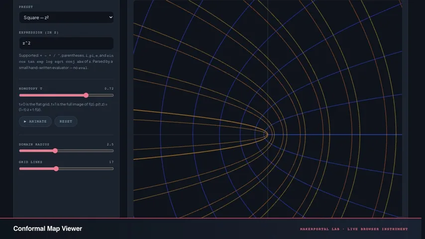 Conformal Mapping Explorer — live MakerPortal instrument screenshot