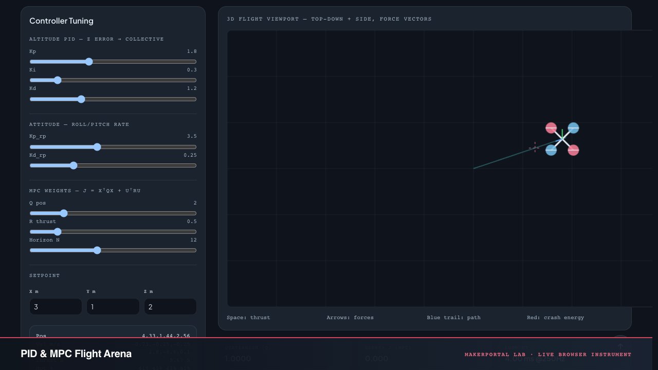 PID & MPC Flight Arena — live MakerPortal instrument screenshot
