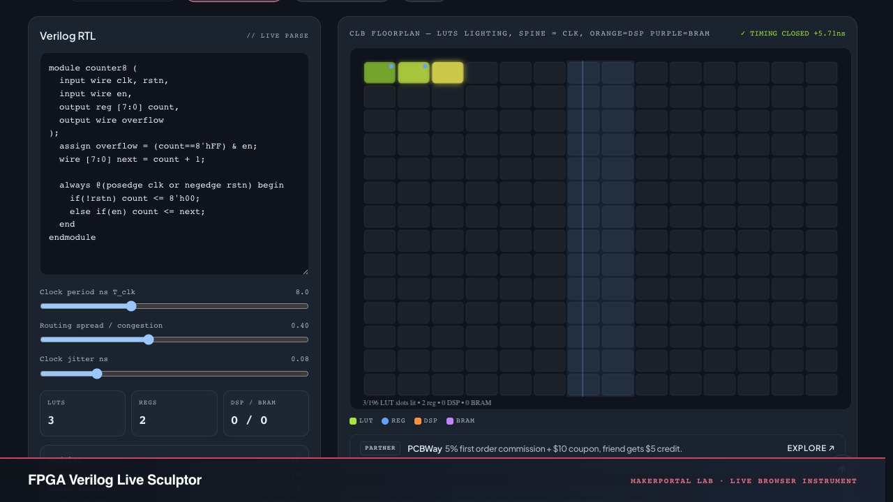 FPGA Verilog Live Sculptor — live MakerPortal instrument screenshot