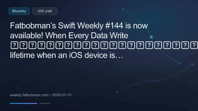 Fatbobman’s Swift Weekly #144 is now available!
When Every Data Write Comes at a New Price
🔭 Swift Task lifetime when an iOS device is locked
🧷 anyAppleOS in Swift 6.4
⚡ The Anatomy of a Reusable SwiftUI View
more...