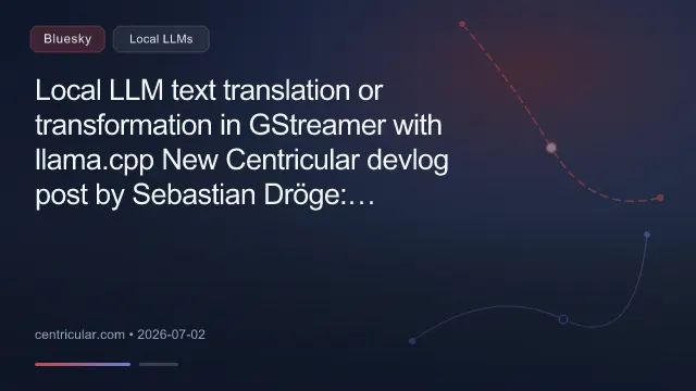 Local LLM text translation or transformation in GStreamer with llama.cpp

New Centricular devlog post by Sebastian Dröge:

centricular.com/devlog/2026-...

#gstreamer #ai #machinelearning #multimedia #llm #translation #o