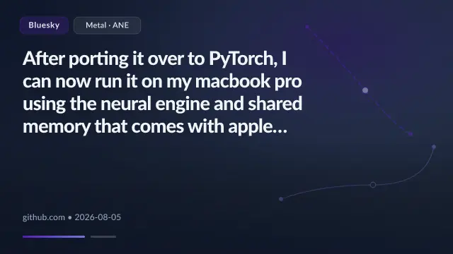 After porting it over to PyTorch, I can now run it on my macbook pro using the neural engine and shared memory that comes with apple silicon! very cool. github.com/vanvalenlab/...