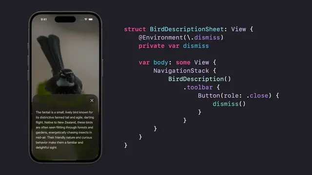 In iOS 26, SwiftUI introduced a new close button role for dismissing informational views, automatically showing a standard close icon without needing a custom label: nilcoalescing.com/blog/AddAClo...