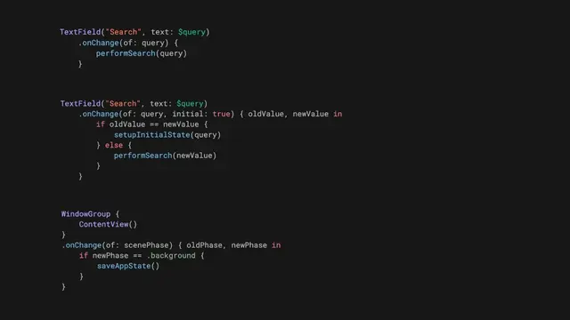 Explore the different variants of the onChange() modifier in SwiftUI, including how to access old and new values, trigger the action on initial render, and run asynchronous code in the action closure: nilcoalescing.com/b