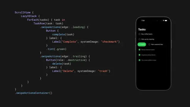 iOS 27 extends support for swipe actions beyond List to any SwiftUI scroll container using the new swipeActionsContainer() modifier: nilcoalescing.com/blog/CustomS...
#iOSDev #SwiftUI