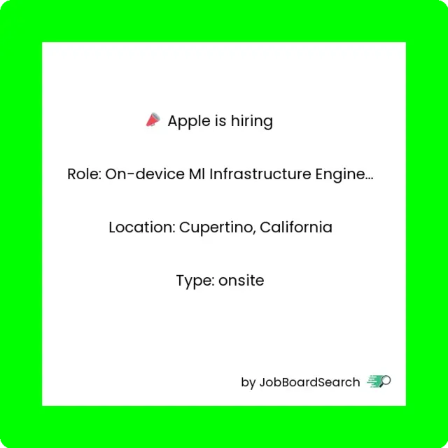 📢 Apple is #hiring a On-device Ml Infrastructure Engineer (coreml Runtime), Graphics, Games And Machine Learning!
🌎 Cupertino, California
⏰ onsite
🔗 http://jbs.ink/AdIVLyhcs3N6
#jobalert #jobsearch #vibecode #pyt