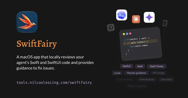 We've released a new developer tool! SwiftFairy is a native Mac app that reviews your AI agent's Swift and SwiftUI code locally on device and provides focused guidance and improvement suggestions.
Excited for you to try