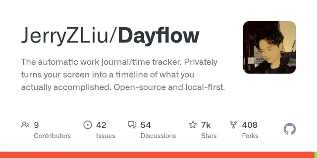 Dayflow – The automatic work journal/time tracker. Privately turns your screen into a timeline of what you actually accomplished. 