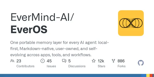 EverOS – One portable memory layer for every AI agent: local-first, Markdown-native, user-owned, and self-evolving across apps, t