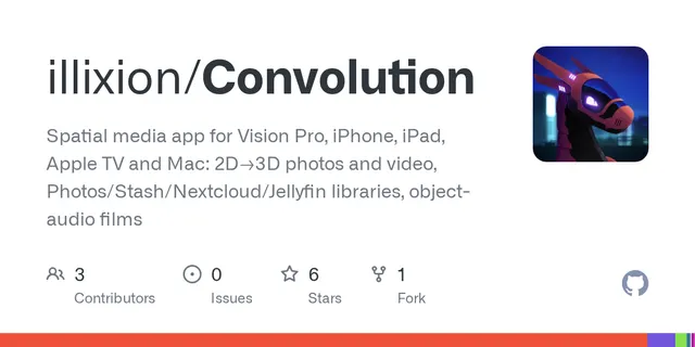 Convolution – Spatial media app for Vision Pro, iPhone, iPad, Apple TV and Mac: 2D→3D photos and video, Photos/Stash/Nextcloud/Jellyfi