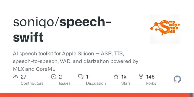 speech-swift – AI speech toolkit for Apple Silicon — ASR, TTS, speech-to-speech, VAD, and diarization powered by MLX and CoreML