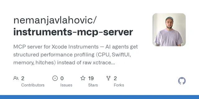 instruments-mcp-server – MCP server for Xcode Instruments — AI agents get structured performance profiling (CPU, SwiftUI, memory, hitches) instea