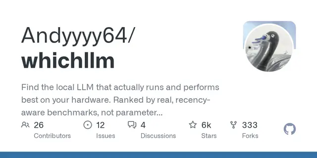 whichllm – Find the local LLM that actually runs and performs best on your hardware. Ranked by real, recency-aware benchmarks, not 