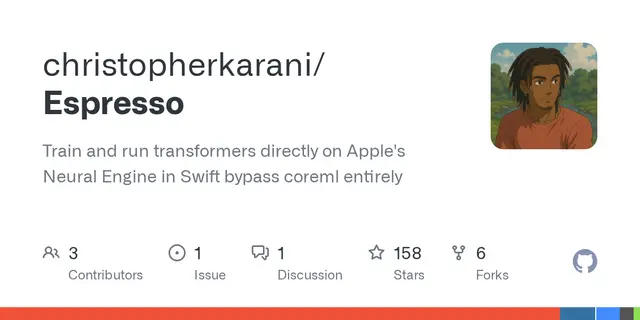 Espresso – Train and run transformers directly on Apple's Neural Engine in Swift bypass coreml entirely