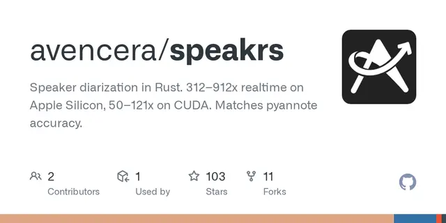 speakrs – Speaker diarization in Rust. 312–912x realtime on Apple Silicon, 50–121x on CUDA. Matches pyannote accuracy.