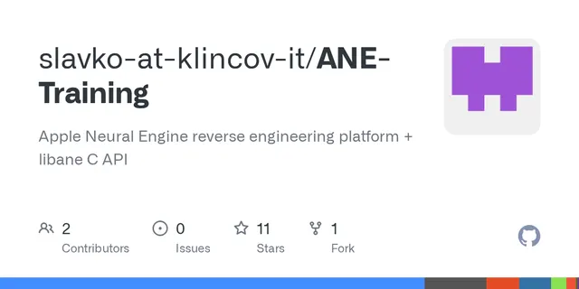 ANE-Training – Apple Neural Engine reverse engineering platform + libane C API