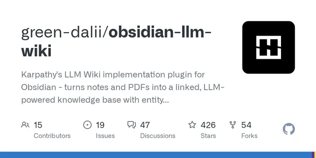 obsidian-llm-wiki – Karpathy's LLM Wiki implementation plugin for Obsidian - turns notes and PDFs into a linked, LLM-powered knowledge base 
