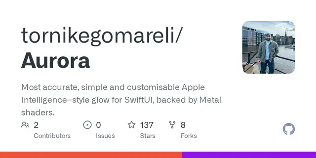 Aurora – Most accurate, simple and customisable Apple Intelligence–style glow for SwiftUI, backed by Metal shaders.