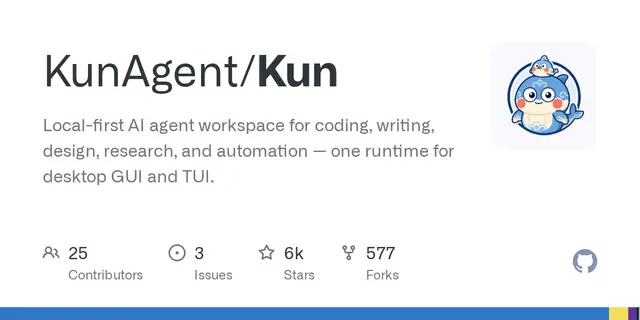 Kun – Local-first AI agent workspace for coding, writing, design, research, and automation — one runtime for desktop GUI and T