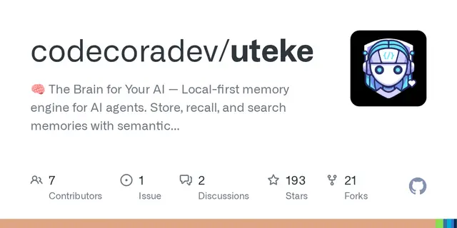 uteke – 🧠 The Brain for Your AI — Local-first memory engine for AI agents. Store, recall, and search memories with semantic emb
