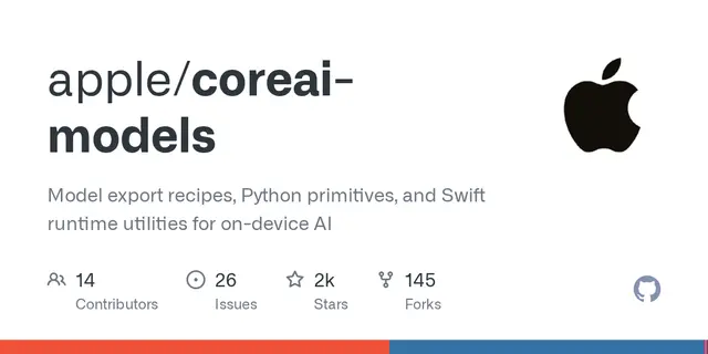 coreai-models – Model export recipes, Python primitives, and Swift runtime utilities for on-device AI