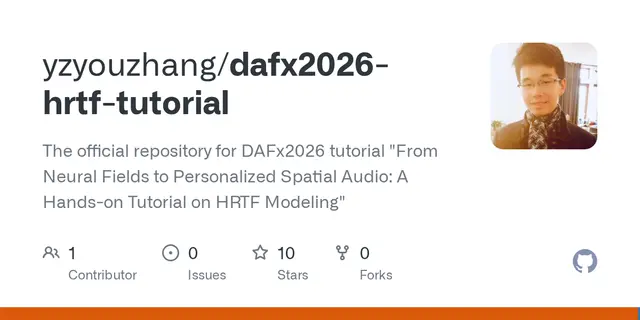 dafx2026-hrtf-tutorial – The official repository for DAFx2026 tutorial "From Neural Fields to Personalized Spatial Audio: A Hands-on Tutorial on 