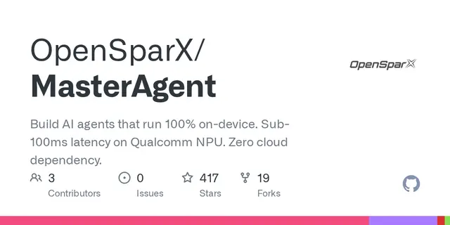 MasterAgent – Build AI agents that run 100% on-device. Sub-100ms latency on Qualcomm NPU. Zero cloud dependency.