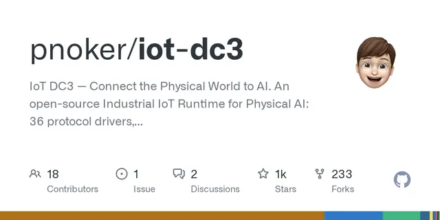 iot-dc3 – IoT DC3 — Connect the Physical World to AI. An open-source Industrial IoT Runtime for Physical AI: 36 protocol drivers,