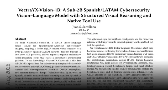 HF Paper: VectraYX-Vision-1B: A Sub-2B Spanish/LATAM Cybersecurity Vision-Language Model with Structured Visual Reasoning and Native Tool Use