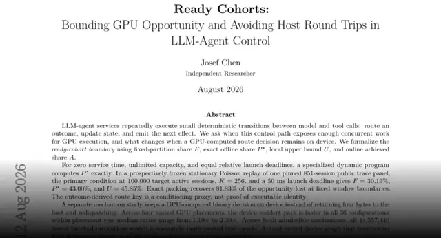 HF Paper: Ready Cohorts: Bounding GPU Opportunity and Avoiding Host Round Trips in LLM-Agent Control