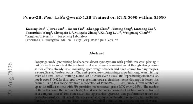 HF Paper: Puro-2B: Poor Lab's Qwen2-1.5B Trained on RTX 5090 within $5090