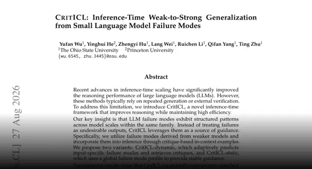 HF Paper: CritICL: Inference-Time Weak-to-Strong Generalization from Small Language Model Failure Modes