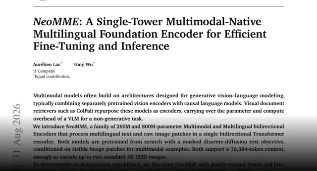 HF Paper: NeoMME: A Single-Tower Multimodal-Native Multilingual Foundation Encoder for Efficient Fine-Tuning and Inference