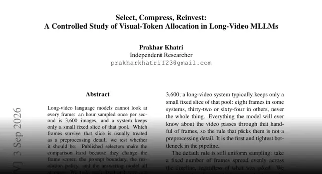 HF Paper: Select, Compress, Reinvest: A Controlled Study of Visual-Token Allocation in Long-Video MLLMs