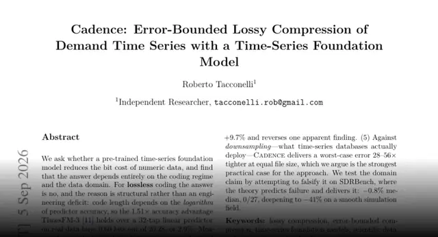 HF Paper: Cadence: Error-Bounded Lossy Compression of Demand Time Series with a Time-Series Foundation Model