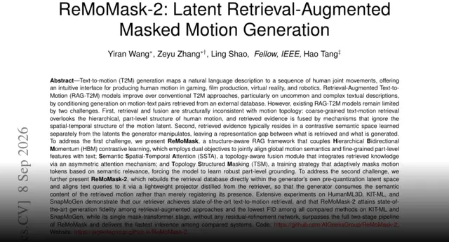 HF Paper: ReMoMask-2: Latent Retrieval-Augmented Masked Motion Generation