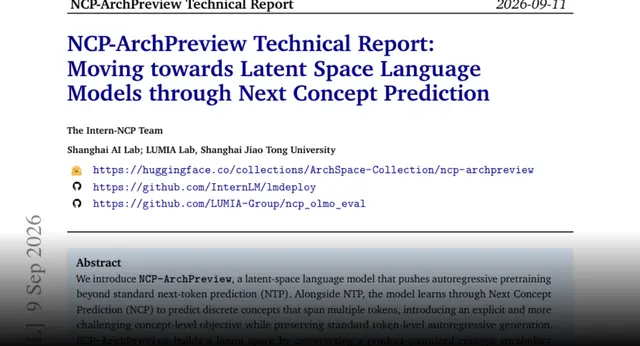 HF Paper: NCP-ArchPreview Technical Report: Moving towards Latent Space Language Models through Next Concept Prediction
