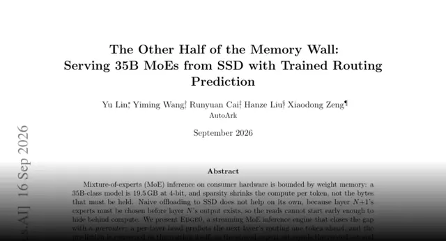 HF Paper: The Other Half of the Memory Wall: Serving 35B MoEs from SSD with Trained Routing Prediction