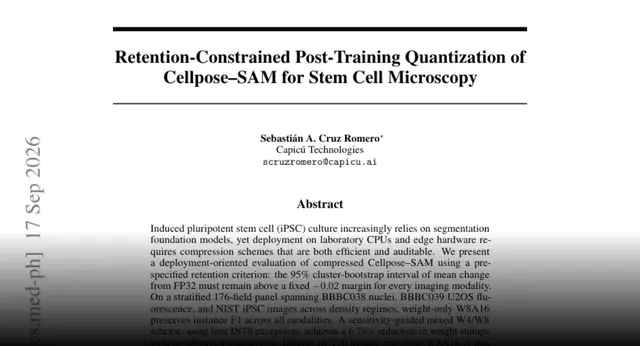 HF Paper: Retention-Constrained Post-Training Quantization of Cellpose-SAM for Stem Cell Microscopy