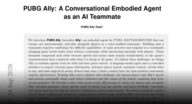 HF Paper: PUBG Ally: A Conversational Embodied Agent as an AI Teammate