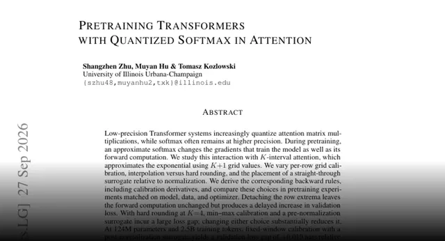 HF Paper: Pretraining Transformers with Quantized Softmax in Attention