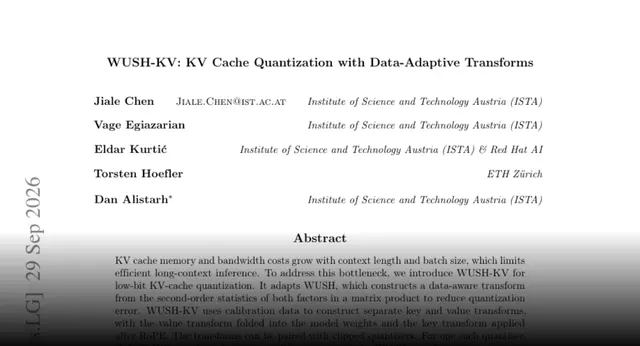 HF Paper: WUSH-KV: KV Cache Quantization with Data-Adaptive Transforms