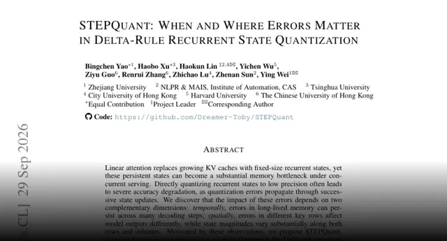 HF Paper: STEPQuant: When and Where Errors Matter in Delta-Rule Recurrent State Quantization
