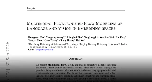 HF Paper: Multimodal Flow: Unified Flow Modeling of Language and Vision in Embedding Spaces