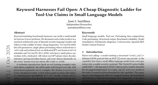 HF Paper: Keyword Harnesses Fail Open: A Cheap Diagnostic Ladder for Tool-Use Claims in Small Language Models
