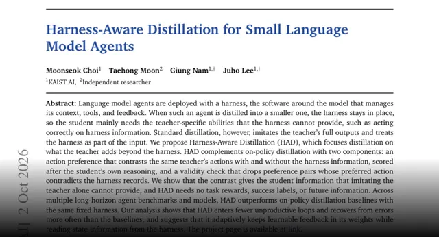 HF Paper: Harness-Aware Distillation for Small Language Model Agents