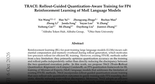 HF Paper: TRACE: Rollout-Guided Quantization-Aware Training for FP4 Reinforcement Learning of MoE Language Models